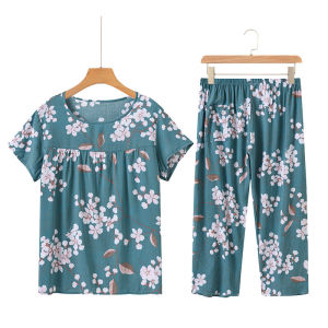 Ladieswear Summer Wear Suit 2024 New Arrival Middle-Aged and Elderly Womens Clothing Short Sleeve Western Style Mothers Day Clothes Poplin Pajamas 50 Years Old