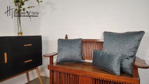 House of Tela - 3 Piece Graphic Throw Pillow Set - Azure