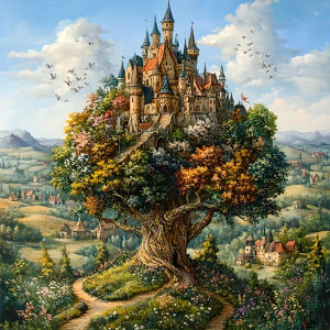 Jigsaw Puzzle Tree Castle 500/1024 Piece Paper Jigsaw Puzzle for Nature Lovers Enchanted Forest Print