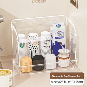 Dustproof Disposable Cup Holder Transparent Bar Cup Storage Rack Tabletop Tea Cup Organizer Box Rectangular Shape Home Storage