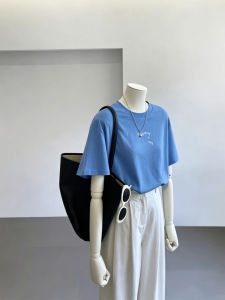 Misty Blue Relaxed Fit Letter Print T-Shirt