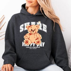 1Pc SHARE Happy Day Crowned X-Eye Teddy Bear Iron-on Transfers For Clothing Iron On Patches Appliques Thermo Stickers On Clothes