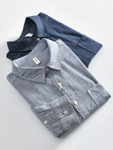 Washed Pure Cotton Long Sleeve Mens Casual Shirt American Style Retro Stripes Autumn New Arrival Breathable Comfortable Youth Fashion