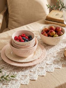 JINGDITAOCI | Underglaze Embossed French Cream Style High Beauty Tableware Set