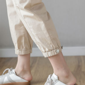 150 Short Cropped Pants Womens Spring Thin Straight Loose Ankle Banded Working Pants High Waist Slim Looking Harem Casual Pants