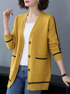 เสื้อคาร์ดิแกนถักยาวคลุมเข่าทรงหลวมคอวีแขนยาวสำหรับผู้หญิงในฤดูใบไม้ร่วงและฤดูหนาว เสื้อคลุมกันหนาวแบบสวมหัว