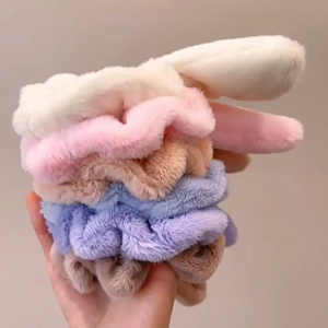 Cột tóc lông nhung tai thỏ dễ thương - Scrunchies mềm mại cột không đau tóc cho nữ phong cách Hàn Quốc