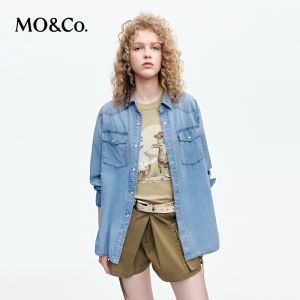 MO&Co. | Thin Cotton Denim Shirt with Tie