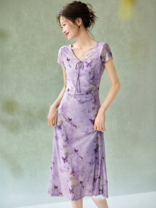MOHANYIMEI | New Summer Style Elegant Floral Print Pleated High Elasticity Chiffon Dress