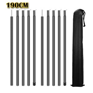 Set of 2 Tent Poles Adjustable Tarp Poles 2m/1.9m Steel Rods for Tarp Canopy Camping Sun Shelter Support Stand Pole Tent Accesso