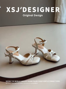 Elegant Soft Comfortable French Style Block Heels Sandals Square Toe