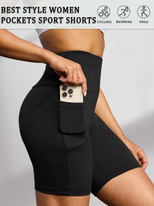 High Waisted Biker Shorts For Women With Pockets No See Through Workout Running Yoga Athletic Shorts Push Up Gym Fitness