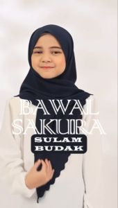 (7Y-12Y) Tudung Bawal LAZZY SAKURA Cey Crepe Ironless (20 Warna) Budak Kids Hijab Plain Lazy Kanak Perempuan Perlu Pin