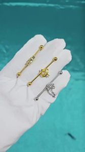 1PC CZ Star River Chain Industry Barbell Piercing Cartilage Lobe Earring 1.6mm Stainless Steel Rhinestone Zirconia Earring Stud