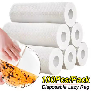 แผ่นขัดถูผ้าขี้ริ้วแบบใช้แล้วทิ้ง100แผ่นผ้าเช็ดจานสำหรับใช้ในครัวเรือนผ้าทำความสะอาดผ้าใยสังเคราะห์เป็นมิตรต่อสิ่งแวดล้อม