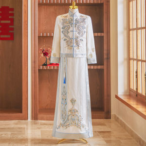 Light Colored Cheongsam Wedding Dress Summer Thin New Style 2025 Champagne Color Chinese Style Bride Large Size Drinking Ceremony Dress