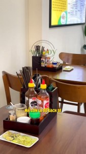 Bộ Khay Đựng Gia Vị Ống Đũa Hộp Khăn Giấy Gỗ Màu Vàng Tre Chuyên Dùng Cho Quán Ăn Nhà Hàng - Comboo Số 2