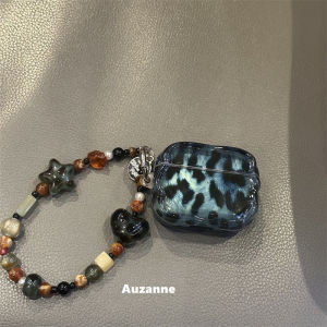 Auzanne Half-Transparent Black Blue Leopard Print Bluetooth Earphone Case Cover Compatible with Airpods pro 1 2 3 4 Generations