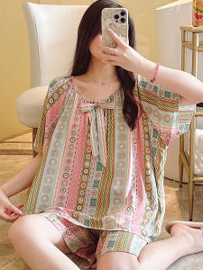 Retro Style Poplin Pajamas Womens Summer Thin Bourette Suit Slimming Shorts Can Be Outerwear Homewear Summer Plus Size