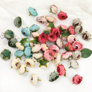 ดอกกุหลาบประดิษฐ์ขนาดเล็กสําหรับงานฝีมือทําเอง ตกแต่งหน้าอก อุปกรณ์ฉากแต่งงาน พวงหรีดไหมพรมกระจกด้านหน้า