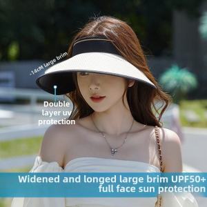 Womens Summer UV Protection Sun Hat Large Brim Empty Top Cycling Anti-Uv Hat Face Covering Sunshade Cap Casual Style