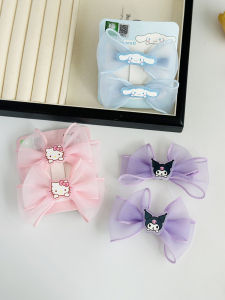 Sanrio Princess Hair Clips with Bow Knots Mesh Hair Accessories for Girls Small Size Pair of Front And Side Hair Grips