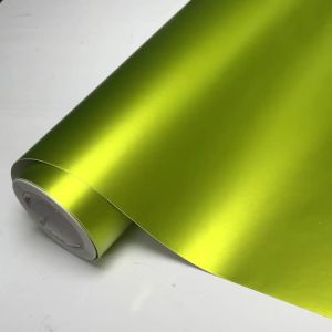 Premium Matte Satin Chrome Metallic Lemon Green Vinyl Wrap Film Car Motorcycle Sticker Decal With Air Release Self Adhesive
