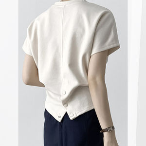 French Style round Neck Short Sleeve T-Shirt Summer New Arrival Lightweight Casual Beige Color Womens Top Fashionable Anti-aging