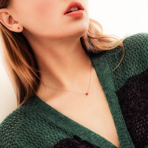 Cute Heart Shaped Handmade Red Drip Glaze Fresh Girl Red Heart S925 Silver Short Necklace Clavicle Chain Womens Jewelry