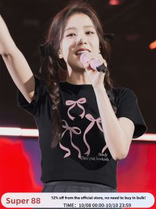 Black Butterfly Knot Short Sleeve T-Shirt Womens Summer Design Sensation Ballet Style Short Top Jisoo Gold Butterfly Knot T-Shirt