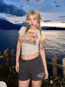 American Style Embroidered Grey Sports Shorts Womens Summer Loose High Waist Casual Hot Girl Wide Leg Pants