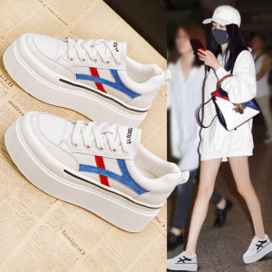 Womens Thick Bottom High Top Sneakers Spring Summer New Style Casual Shoes Comfortable Leather Increase Height Inner Design