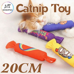 SKISOPGO Cat Stuffed Chew Toys Catnip Bolster Pillow Mini Cat Mint Grass Candy Stick Pet Stuffed Toy
