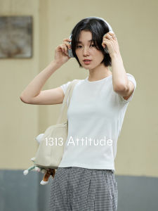 เสื้อยืดแขนสั้นผู้หญิงฤดูร้อน ทรงสลิมฟิต คอกลม สีสันสดใส ใส่สบาย ลำลอง เสื้อผ้าทำงาน เส้นใยโพลีเอสเตอร์ คอตตอน ยางยืด