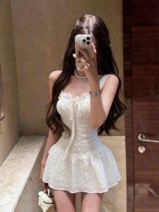 CHANGTONG | Đầm Ngắn Dây Đai eo Phong Cách Độc Đáo