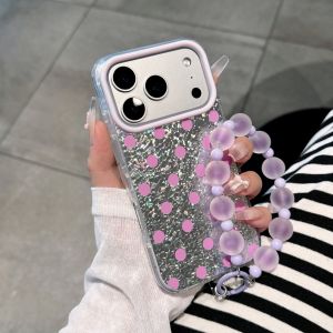 EOENKK | INS Style Cute Sweet Pink Polka Dot Phone Case For iPhone 17 16 15 14 13 Pro Max 14 15 16 Plus Shockproof Glitter Back Cover