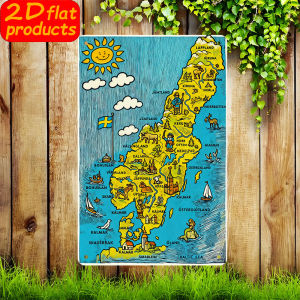 CIFbuy | 1pc Sweden Map Wall Plaque Swedish Flag Colors Geography Wall Decor for Study Room Dining Room Swedish Gift