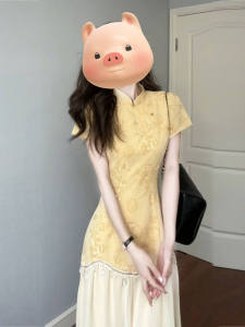 New Chinese Style Slimming Qipao Dress Sweet False Two-Piece City Commute Summer Short Sleeve Regular Thickness Ladies Dress