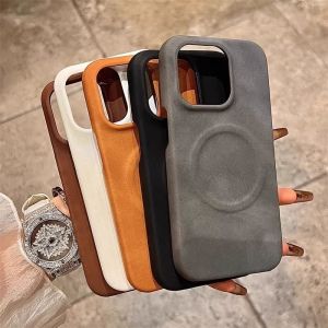 Khaki Leather Texture Magnetic Absorption Phone Case for iPhone 16 pro Max Apple 15 14 13 Premium Feel 12 Skin like 16 plus Simple 15 pro Trendy Brand 16 Niche Anti Fall