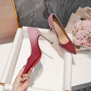 2025 New French Pointed Toe High Heels Womens Thin Heel Elegance Lady Gradient Color Painted Leather Low Cut Wedding Shoes
