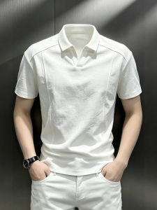 CHENMU | White Clean Fit Polo Shirt V-Neck Short Sleeve