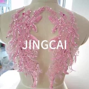 Beaded Sequins 3D Decals Mirror Flower Lace Fabric Evening Dress Front Chest Back Applique Patch Decoration. DIY Sewing Supplies