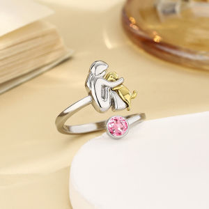 Fashion Two Tone Color Dog Mom Ring Crystal Little Girl Puppy Wrap Rings For Women Animal Pet Jewelry