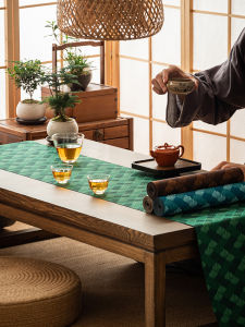 Thickened Heat Insulation Chinese Style Tea Table Flag Embroidered Mat Tea Set Pad Waterproof Tablecloth Geometric Pattern