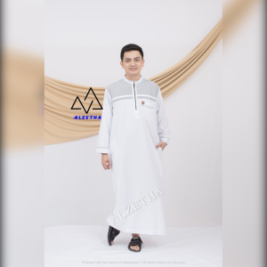 Jubah Gamis Pria Dewasa Lengan Panjang Kombinasi Zipper Alzetha Bahan Katun Poly Adem