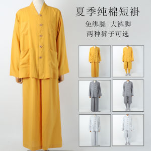 Monk Costume Short Gown Mens Summer Leggings-Free Monk Clothing Womens Thin Pure Cotton Breathable Cool Small Shirt Gown Cotton