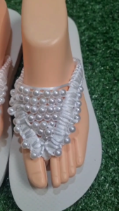 รองเท้าแตะหูหนีบใส่ชิลล์ๆ#15มุกขาวร้อยสวมแฮนด์เมดสไตล์