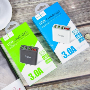 Cốc sạc nhanh hoco c15 3 cổng usb 3.0a có màn hình lcd hiển thị điện áp sạc tiện lợi an toàn