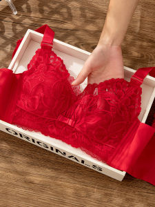 Purple Qiansel Lingerie Womens Red Snake Year Wedding Bride No Steel Ring Large Chest Appears Small Thin Latex Bra Floral Pattern