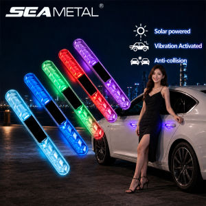SEAMETAL | SEAMETAL 1/2/4PCS Colorful Car Door Anti-collision Warning Strip Solar LED Flashing Decorative Light Strip for Car Motorcycle